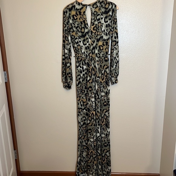 Leopard Animal Print Slit Sleeves Jumpsuit Romper - Picture 7 of 12